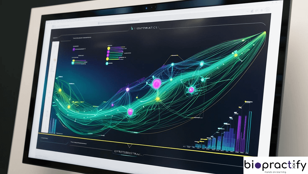 A bioinformatics computer screen analyzing extraterrestrial data